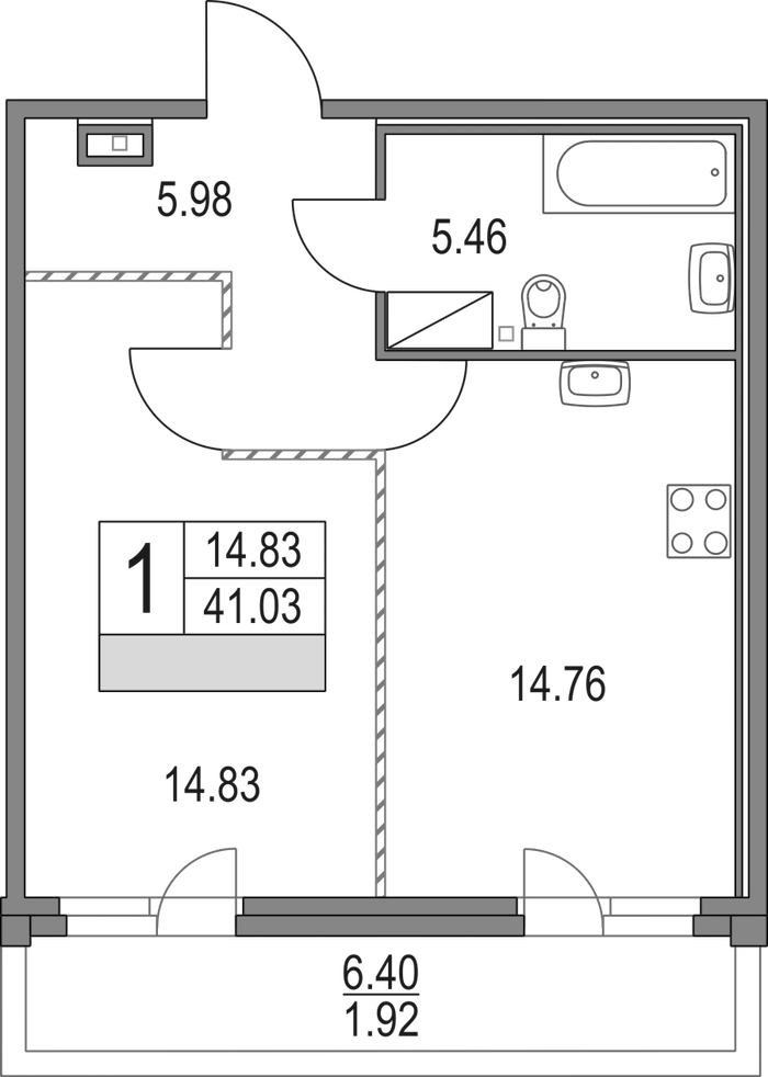 1-комнатная квартира 42.95 м², 11/16 эт., ЖК «Приморский квартал»